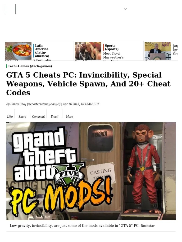 GTA 5 Cheats PC_ Invincibility, Special Weapons, Vehicle Spawn, And 20