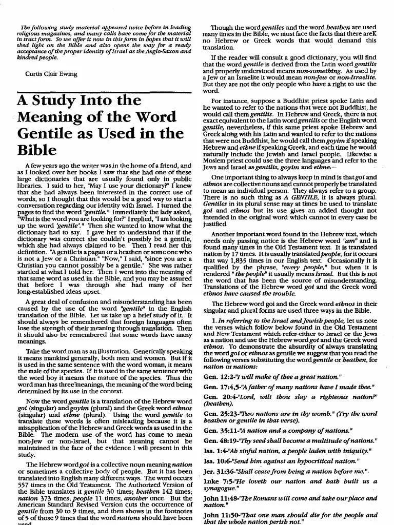 Curtis Clair Ewing A Study Into The Meaning Of The Word Gentile As Used