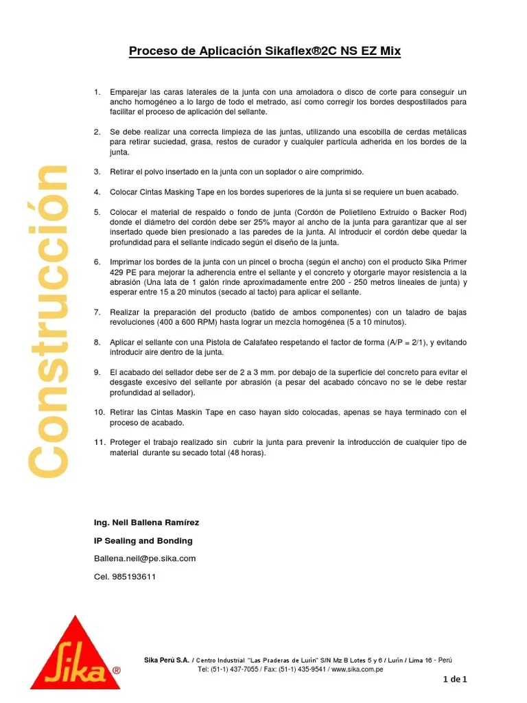 Proceso de Aplicación Sikaflex 2C NS