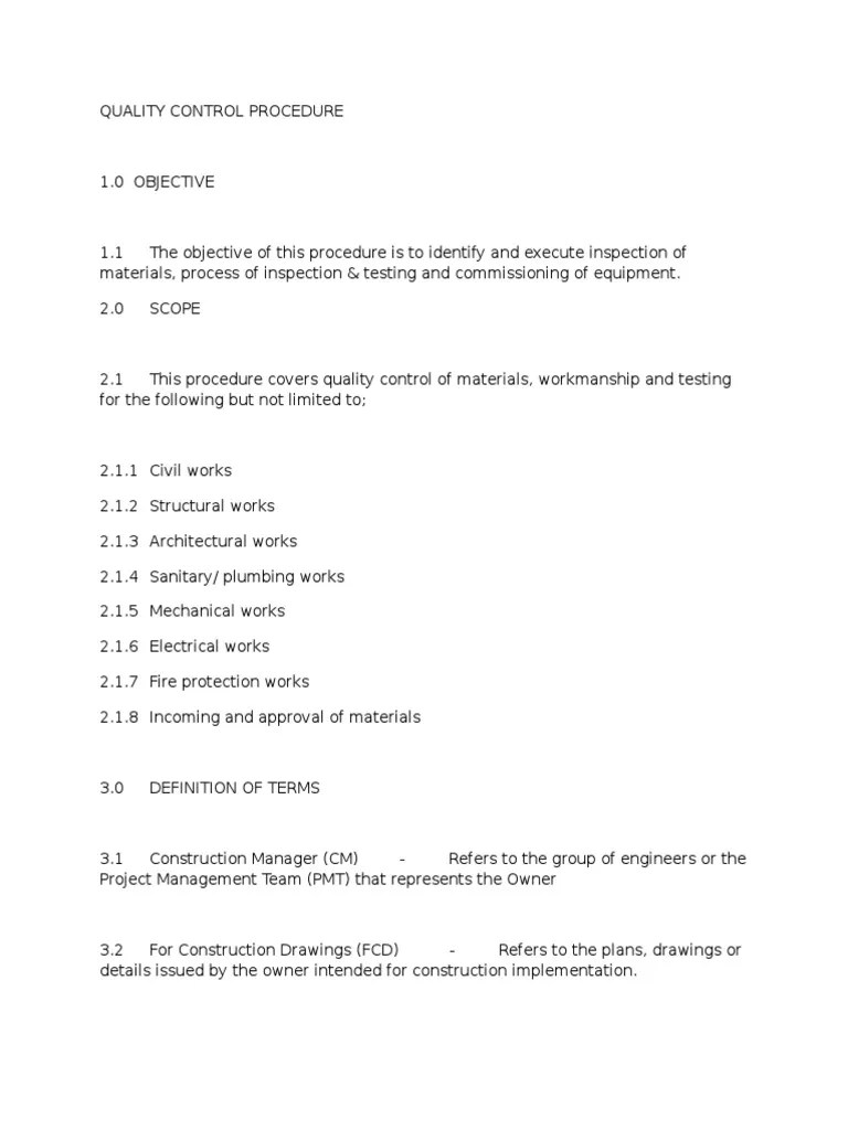 Civil Quality Control Procedure PDF Calibration Concrete