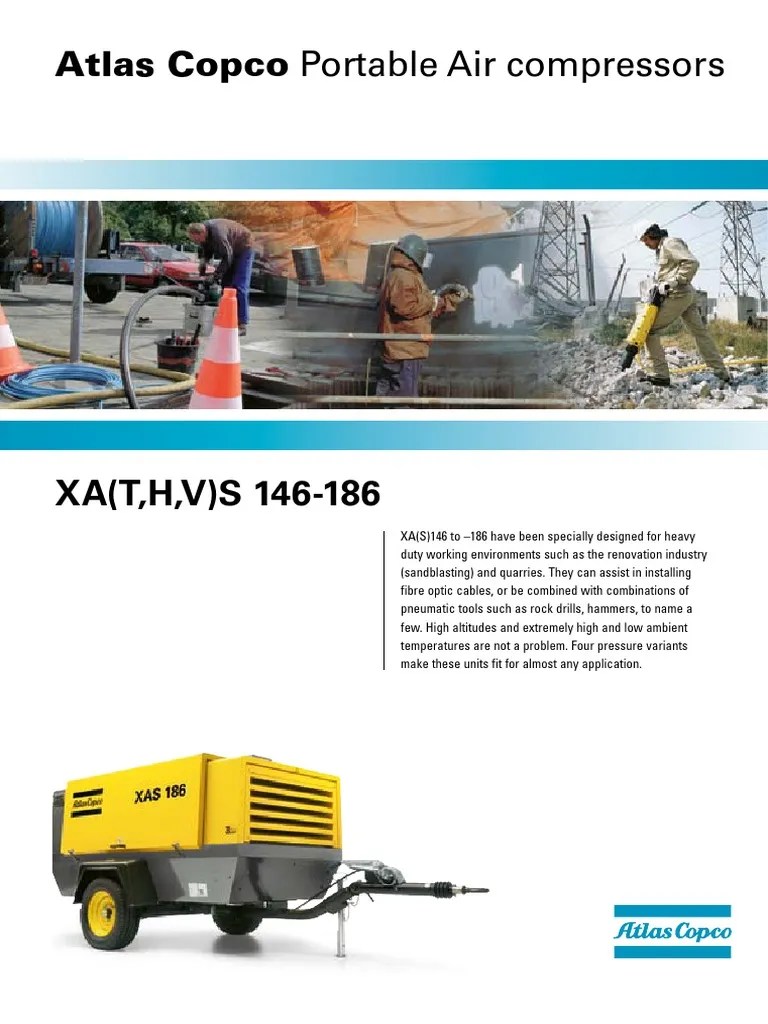 Air Compressor Atlas Copco Model XAS 186 C2 Compresor de gas