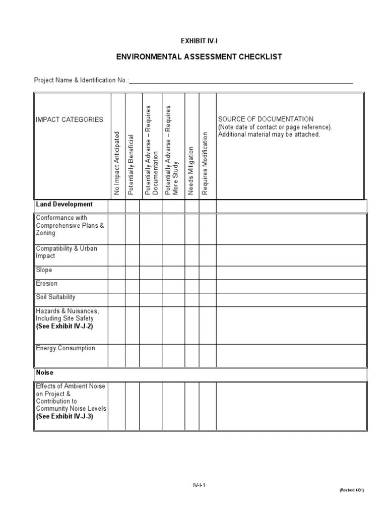 Environmental Checklist Environmental Impact Assessment Water Resources