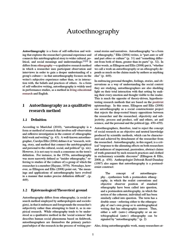 Auto Ethnograph Ethnography Philosophical Movements