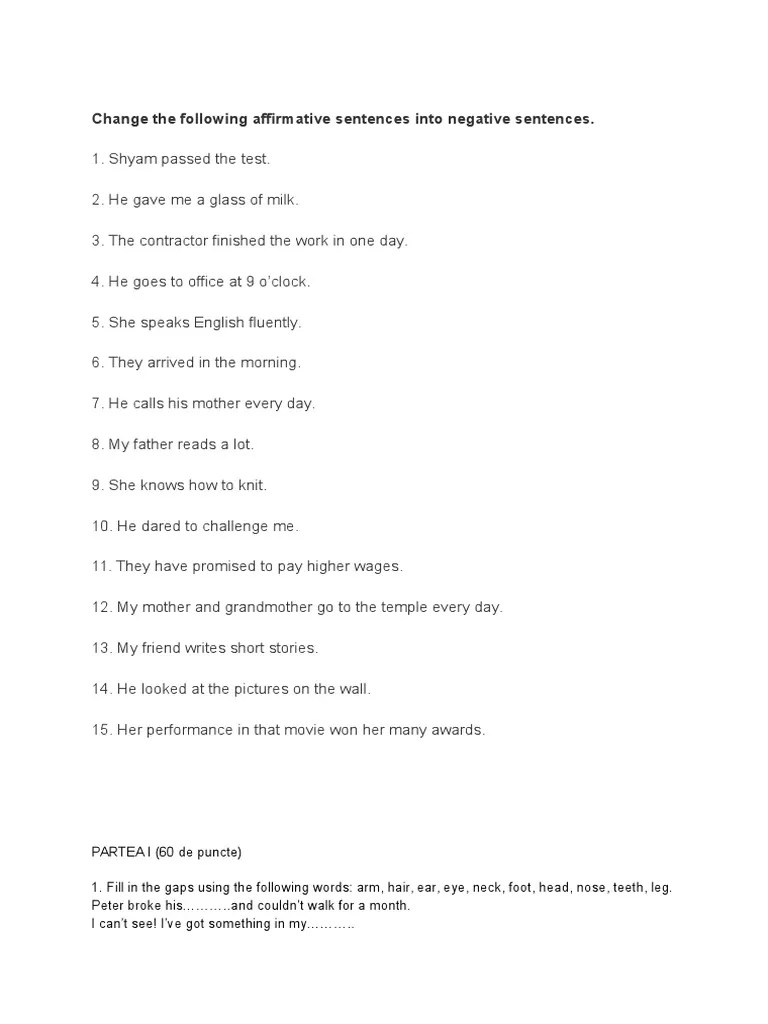 Affirmative And Negative Statements Teaching Resources | Tpt Change The Following Affirmative Sentences Into Negative Sentences | Pdf