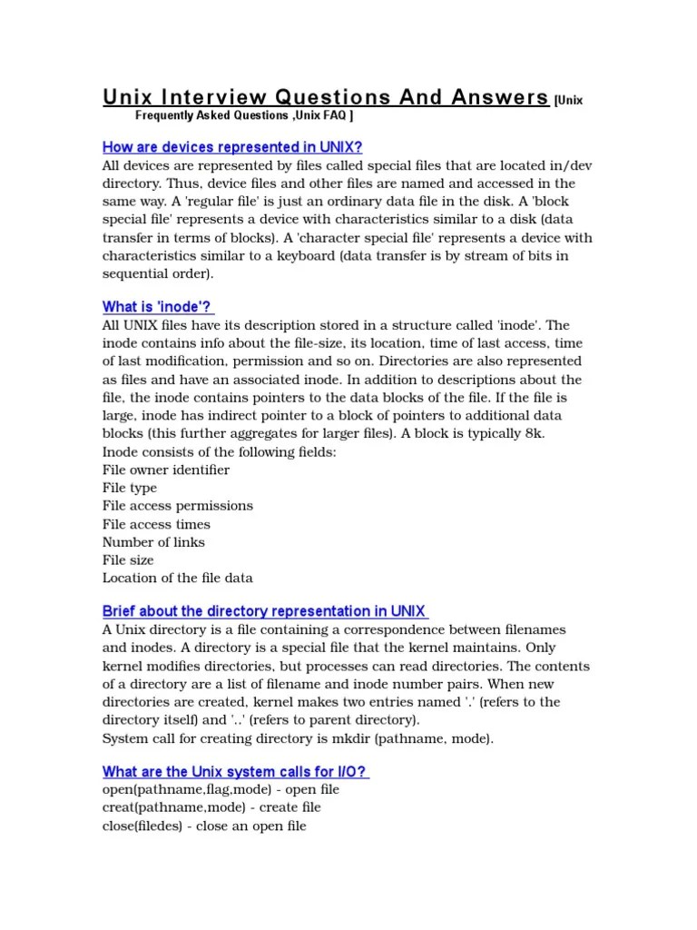 Unix Interview Questions and Answers Computer File Command Line