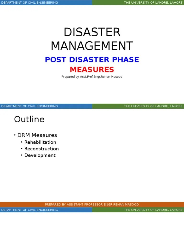 Lecture 6 Post Disaster Phase PDF Emergency Management