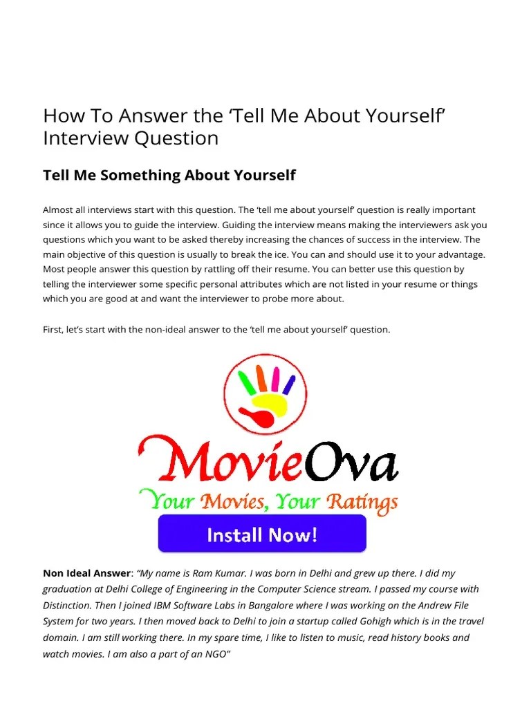 How To Answer The 'Tell Me About Yourself' Interview Question PDF