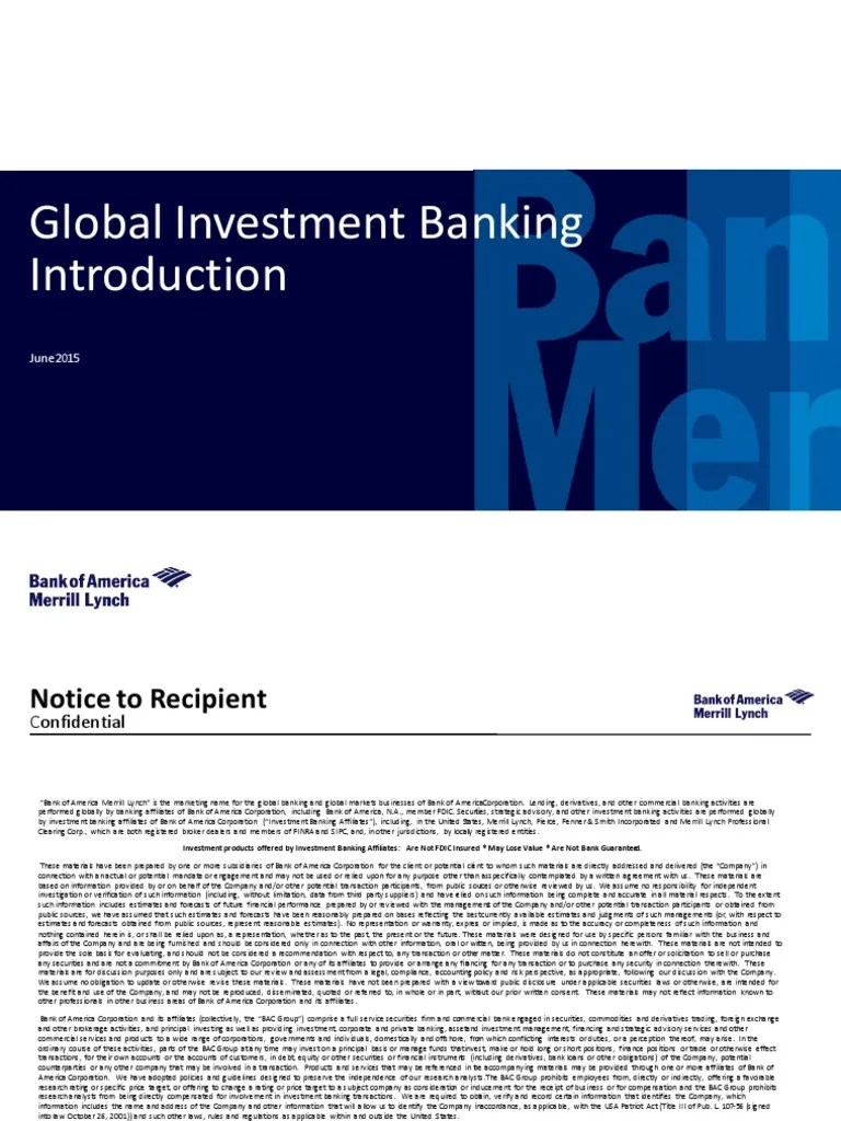 Introduction To Global Investment Banking Merrill Lynch Discounted