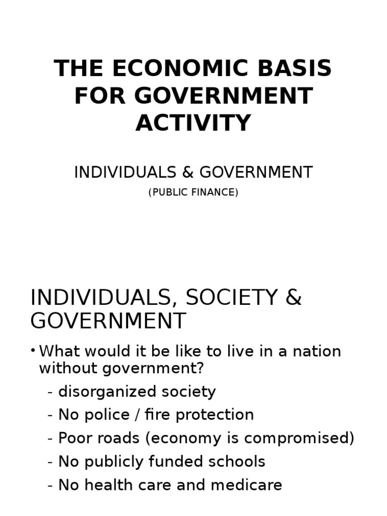 The Economic Basis For Government Activity PDF Public Finance