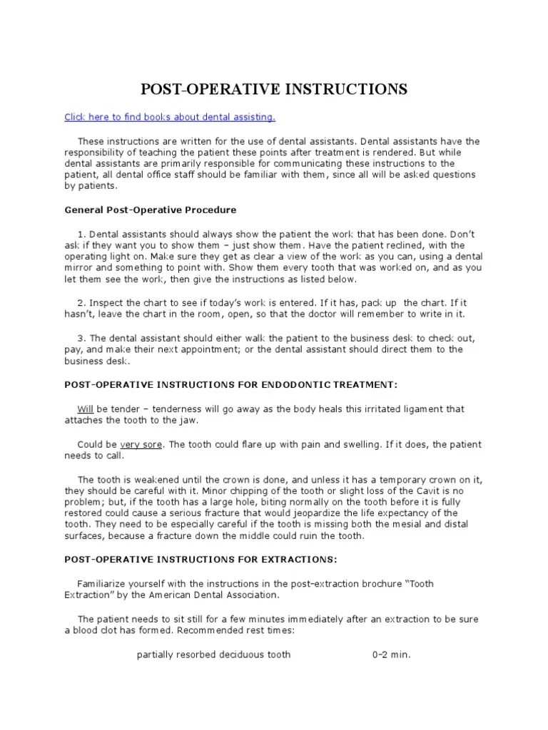 Post Op Instructions PDF Dentures Dentistry