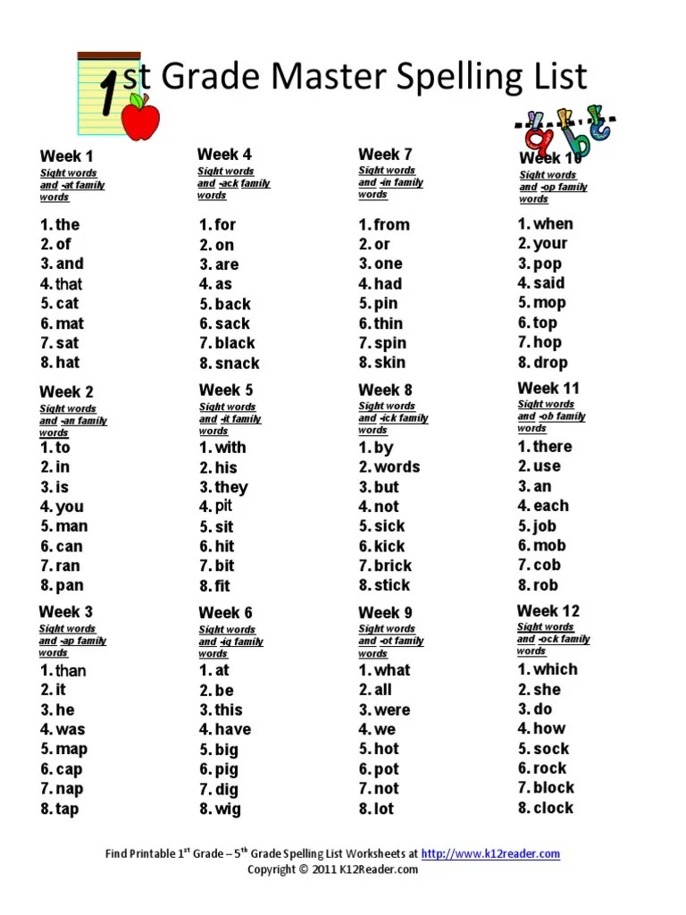 First Grade Master Spelling Lists | Nature | Sports