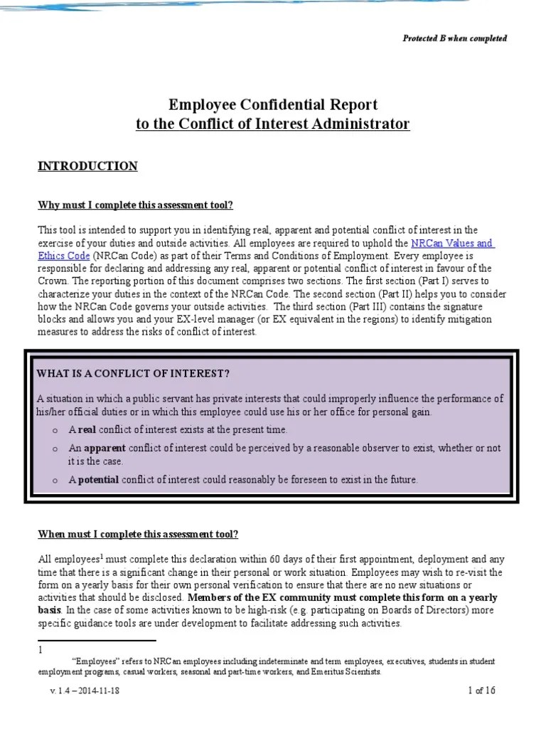 Employee Confidential Report PDF Conflict Of Interest Classified