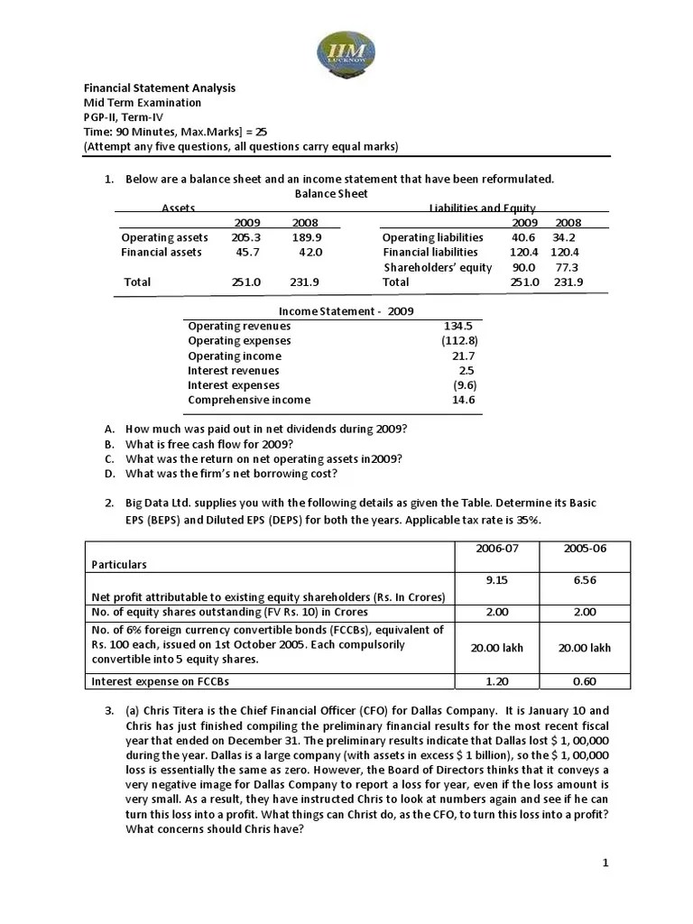 MT Examination FSA 2014 Balance Sheet Investing