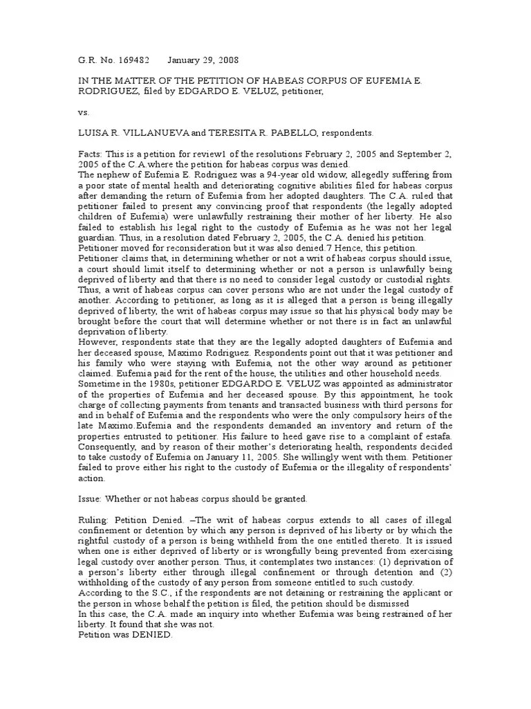 Cases for Habeas Corpus Habeas Corpus Constitutional Law