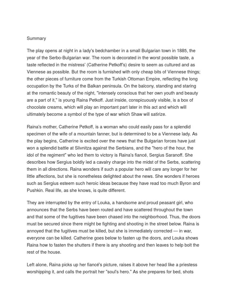 Summary_Arms and the Man_Act I Armed Conflict Unrest Free 30day