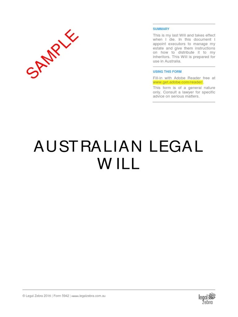 Australian Legal Will Template Sample PDF Will And Testament Private Law
