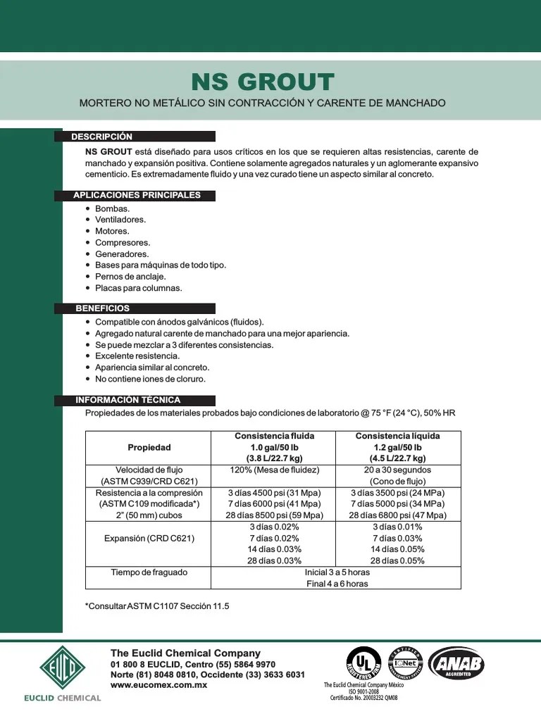 NS Grout (1) Cemento Agua