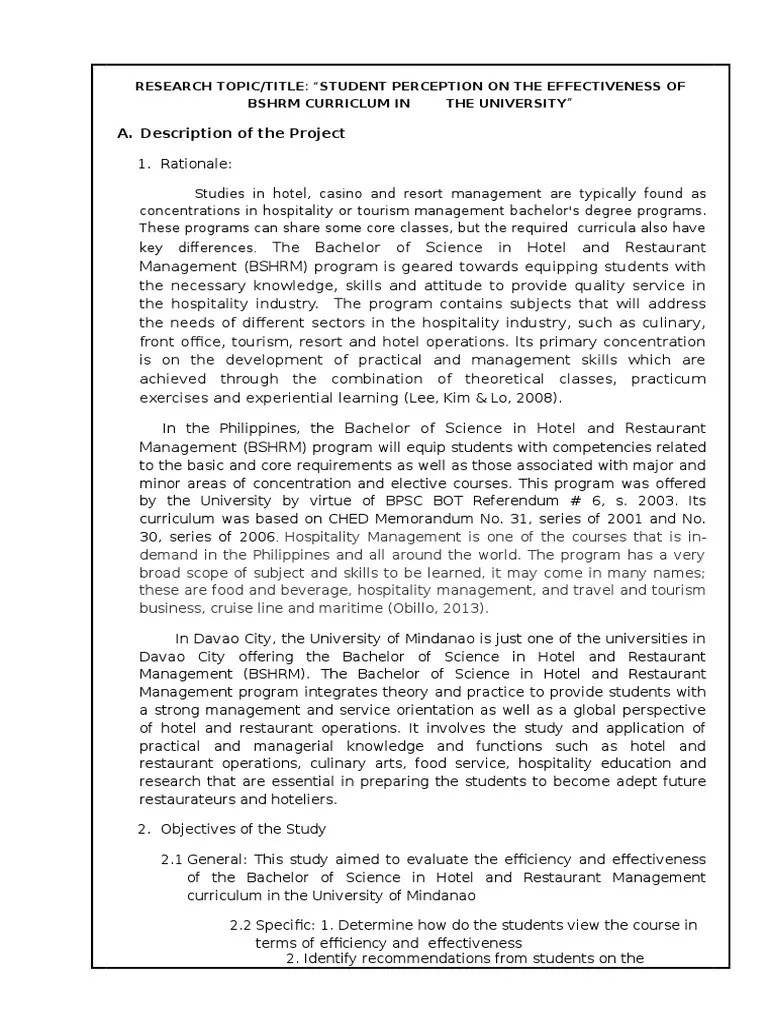 Thesis proposal for bshrm Curriculum Bachelor's Degree Free 30