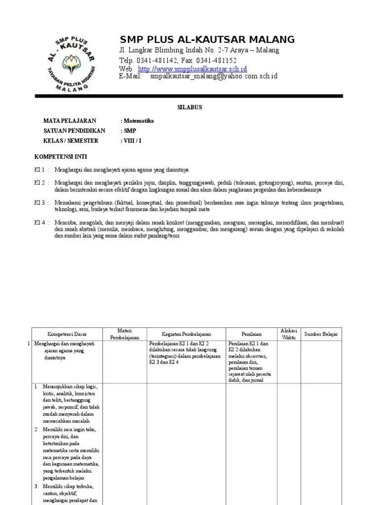 Rpp Adiwiyata Mapel Matematika Smp Kelas 8 Kumpulan Kunci Jawaban Buku
