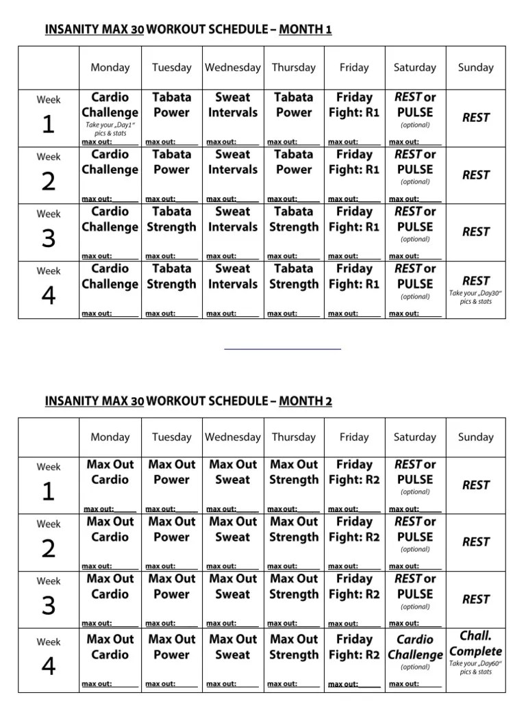 Insanity Max Workout Schedule