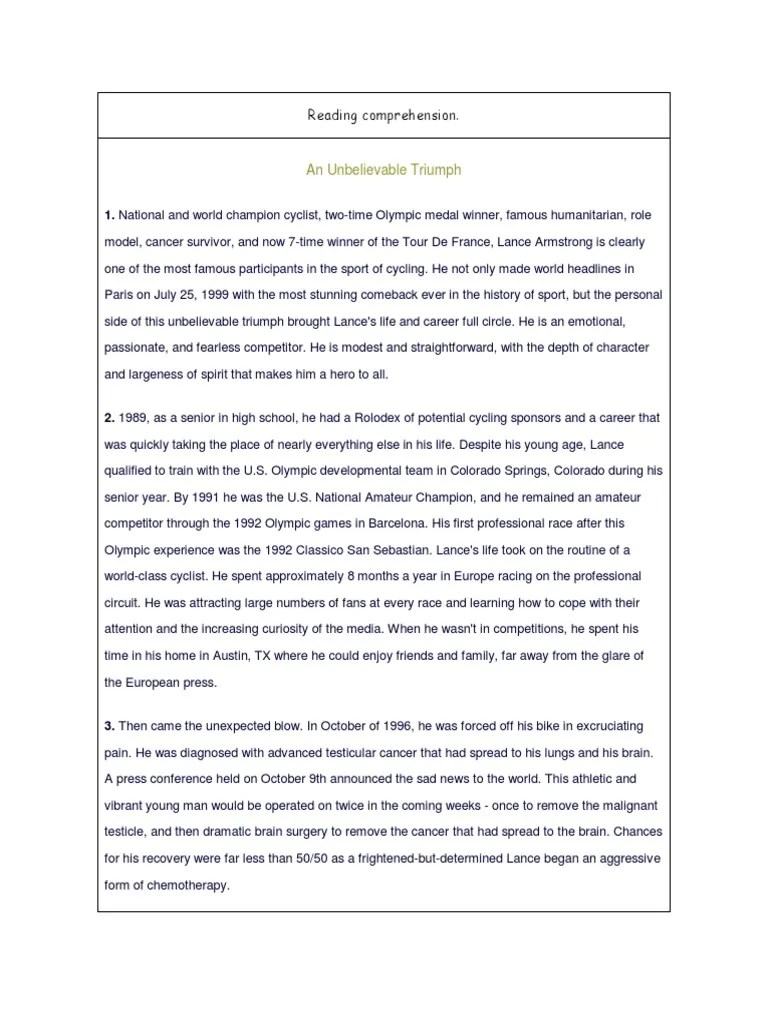 Reading Comprehension Advanced 3 Cancer Clinical Medicine
