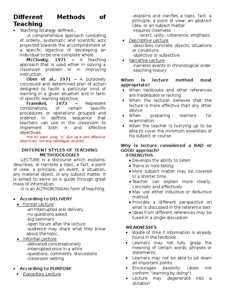 Methods of Teaching and Lesson Plan Lecture Lesson Plan