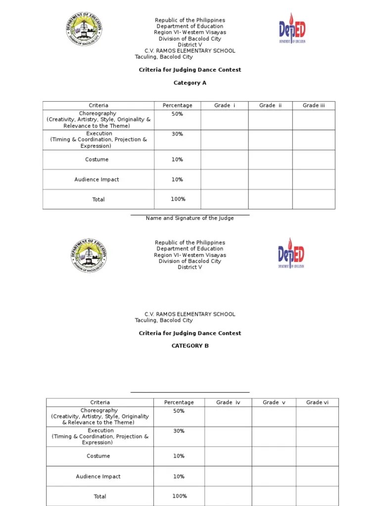 Criteria PDF Entertainment Performing Arts