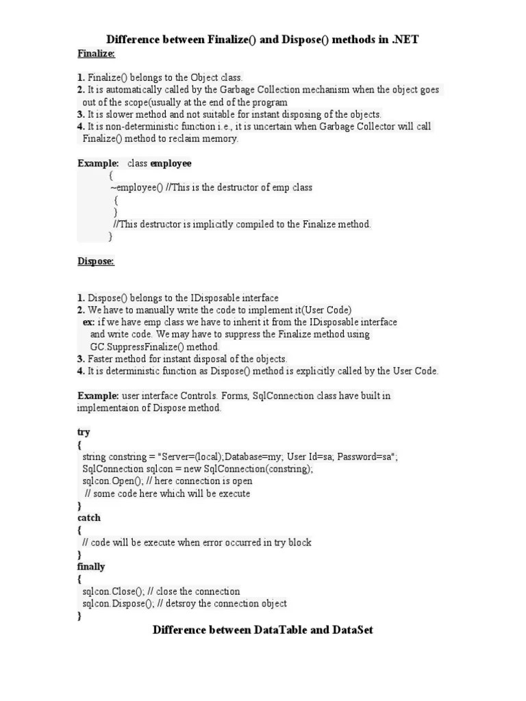 Difference Between Finalize & Dispose Download Free PDF Method