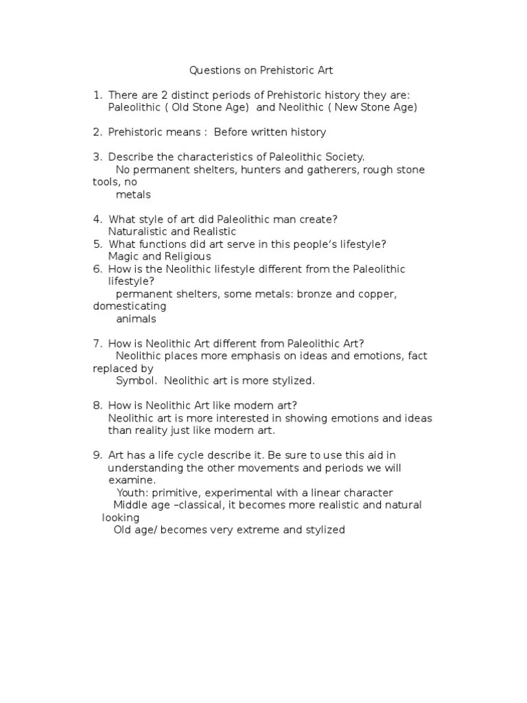 Art History Questions on Prehistoric