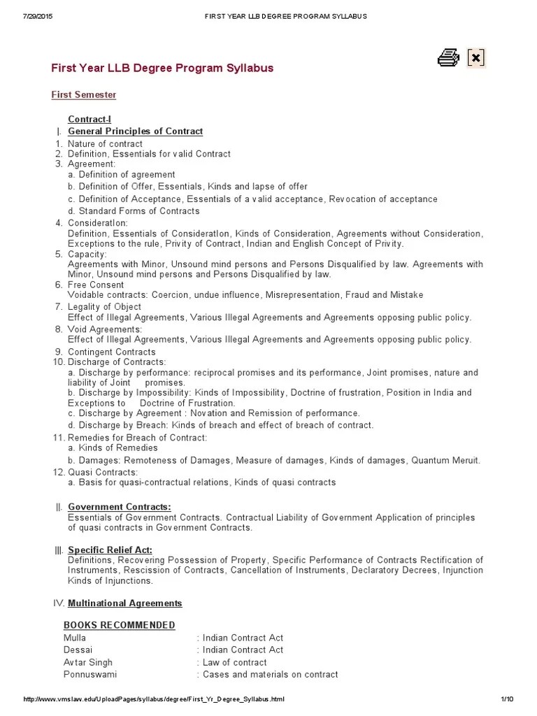 First Year Llb Degree Program Syllabus Tort Law Of Agency
