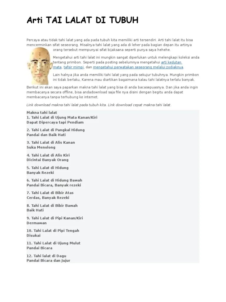 Percaya Atau Tidak Tahi Lalat Yang Ada Pada Tubuh Kita Memiliki Arti  Tersendiri | PDF
