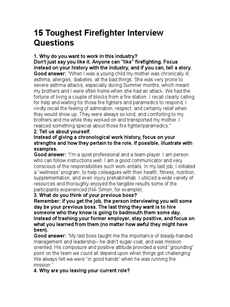 15 Toughest Firefighter Interview Questions | PDF | Firefighter