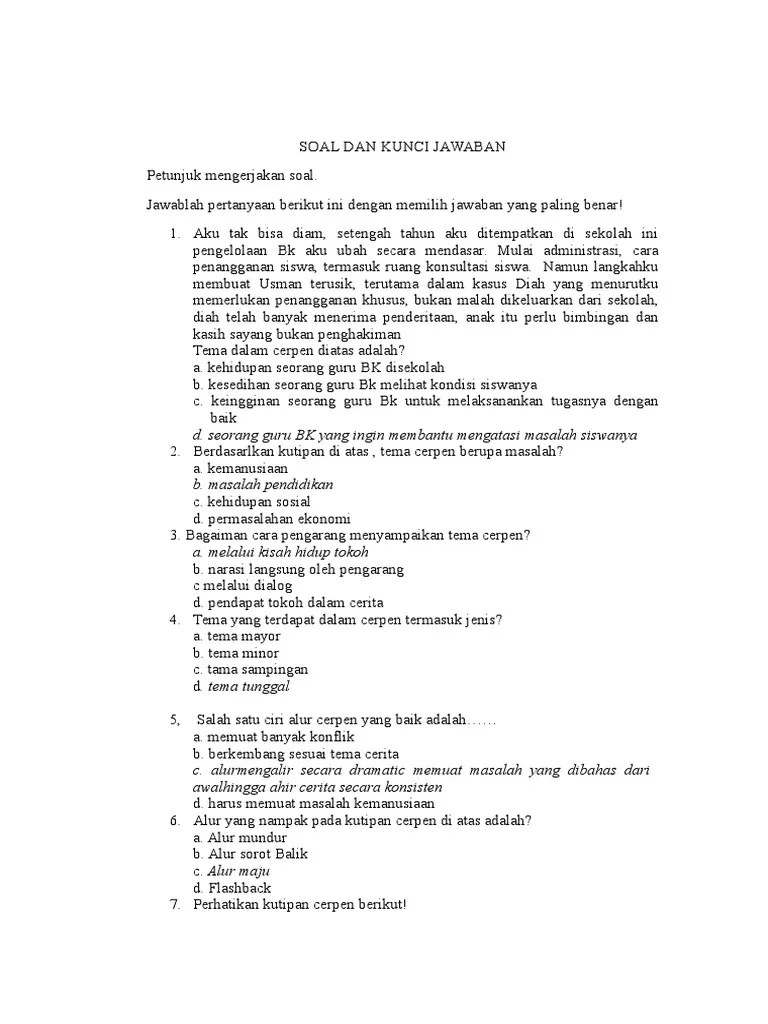 Soal Cerpen Dan Kunci Jawaban Bahasa | PDF