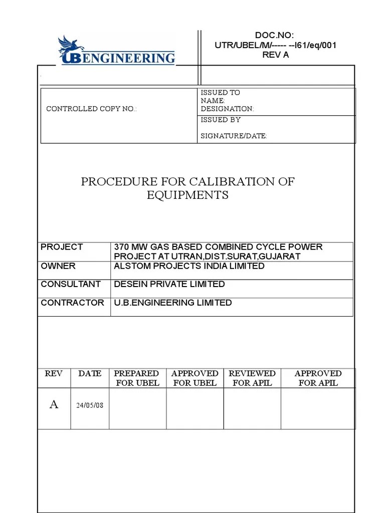 Calibration Procedure Calibration Electrical Engineering