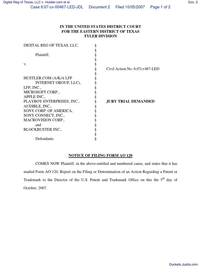 In The United States District Court For The Eastern District Of Texas