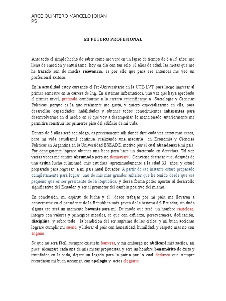 Ensayo mi Futuro Profesional Ecuador Science
