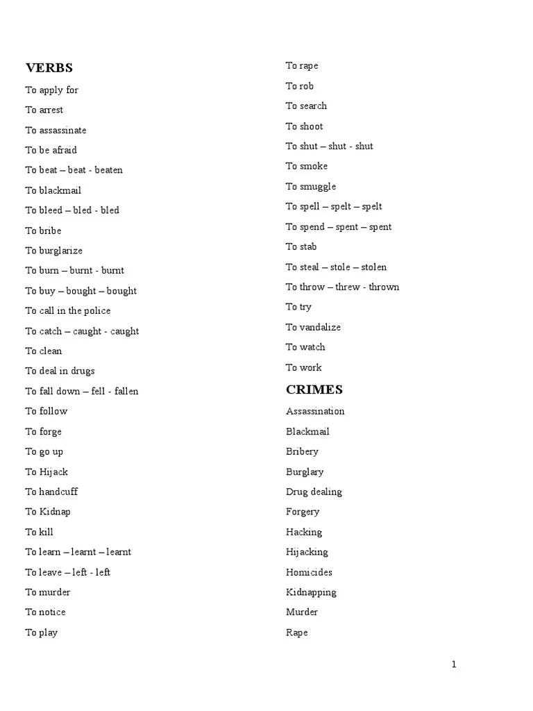 Police Vocabulary Forensic Science Traffic