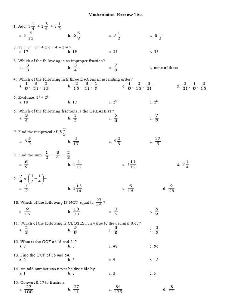 Civil Service Math Test 1 Fraction (Mathematics) Equations