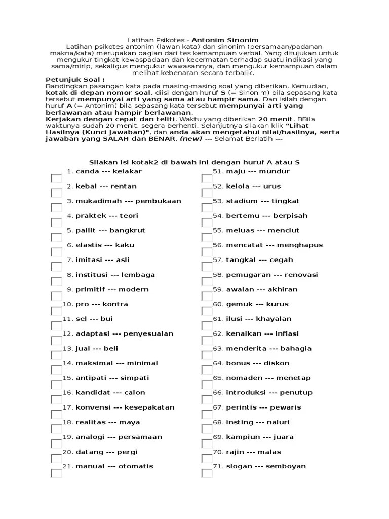 Antonim Sinonim | PDF