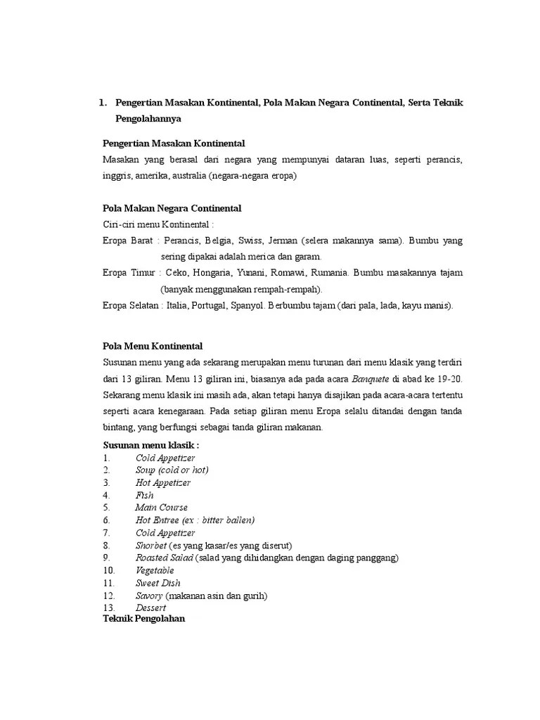 Pengertian Masakan Kontinental 1 | PDF