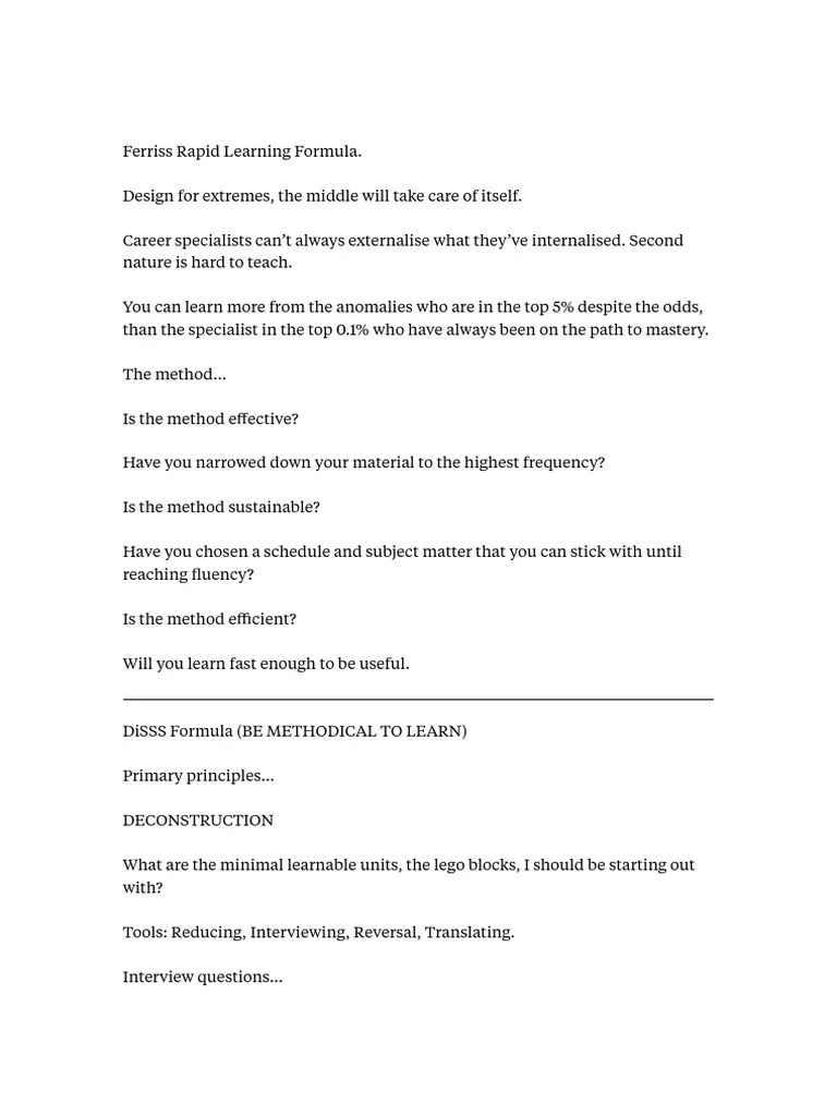 Ferriss Rapid Learning Formula Motivation SelfImprovement
