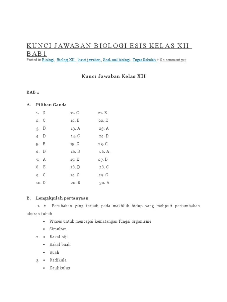 Contoh Soal Beserta Jawabannya Biologi Kelas 12 Pilgan Tentang Kromosom