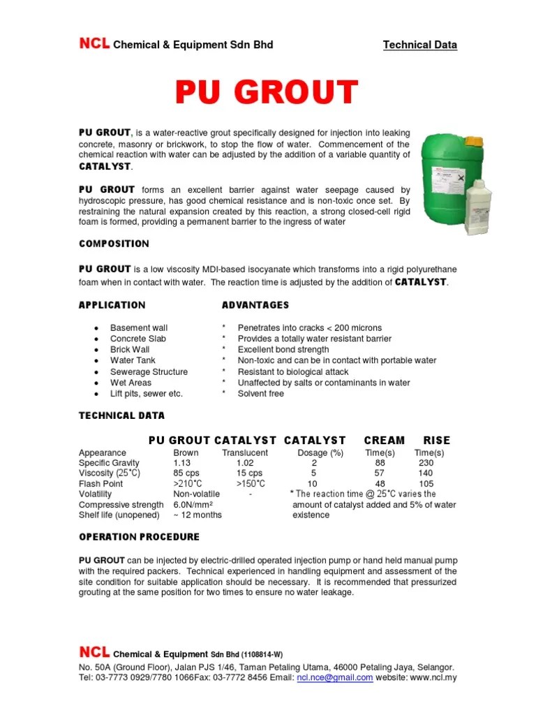 2_NCL PU Grout.pdf Water Concrete