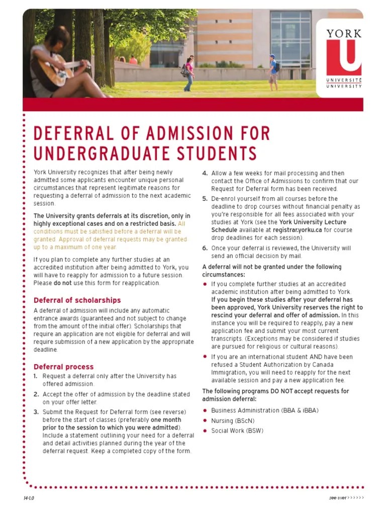 Deferral of Admission For Undergraduate Students PDF York