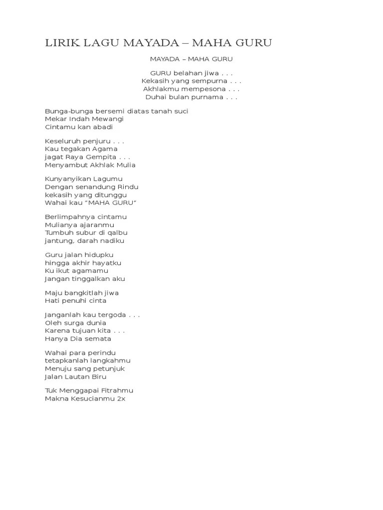 Lirik Lagu Maha Guru – Nasi