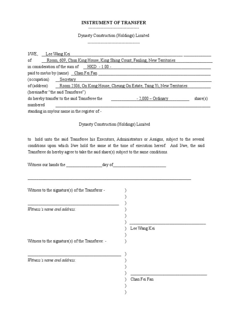 Instrument of Transfer