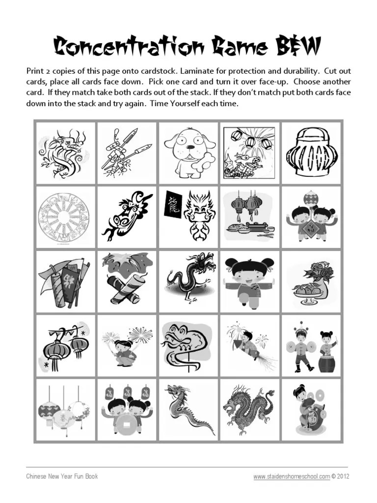 Chinese New Year Printable Games Concentration