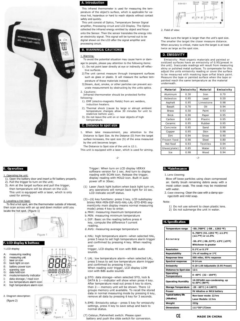 700En00 Infrared Thermometer Instruction Manual PDF Infrared