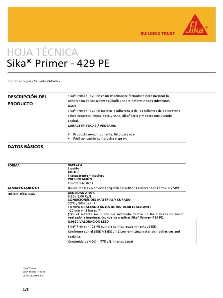 Sika Primer 429 PE Imprimante para Productos Sikaflex PDF Cepillo