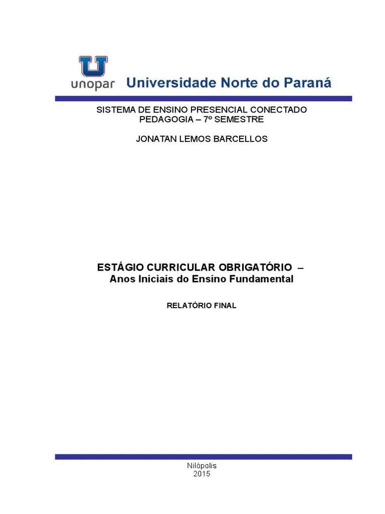 Relatorio De Estagio De Pedagogia Ensino Fundamental 1 Ensino Relacionado